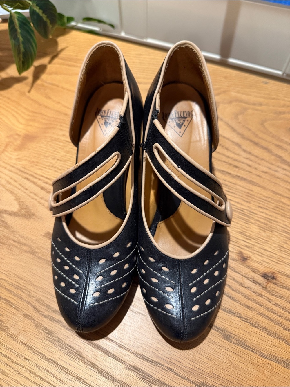 John Fluevog Black and Tan Women's Mary Jane Heels 6.5